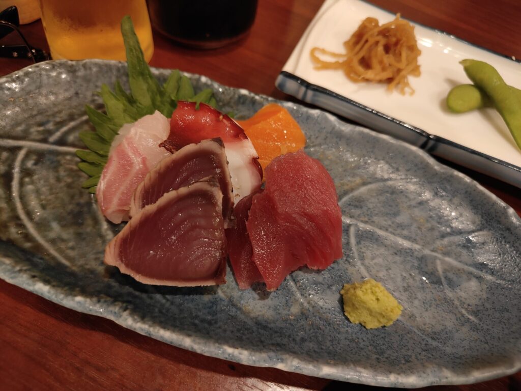 浅草グルメ　天ぷら　浅草天彩（あまいろ）　天ぷら定食　刺身
