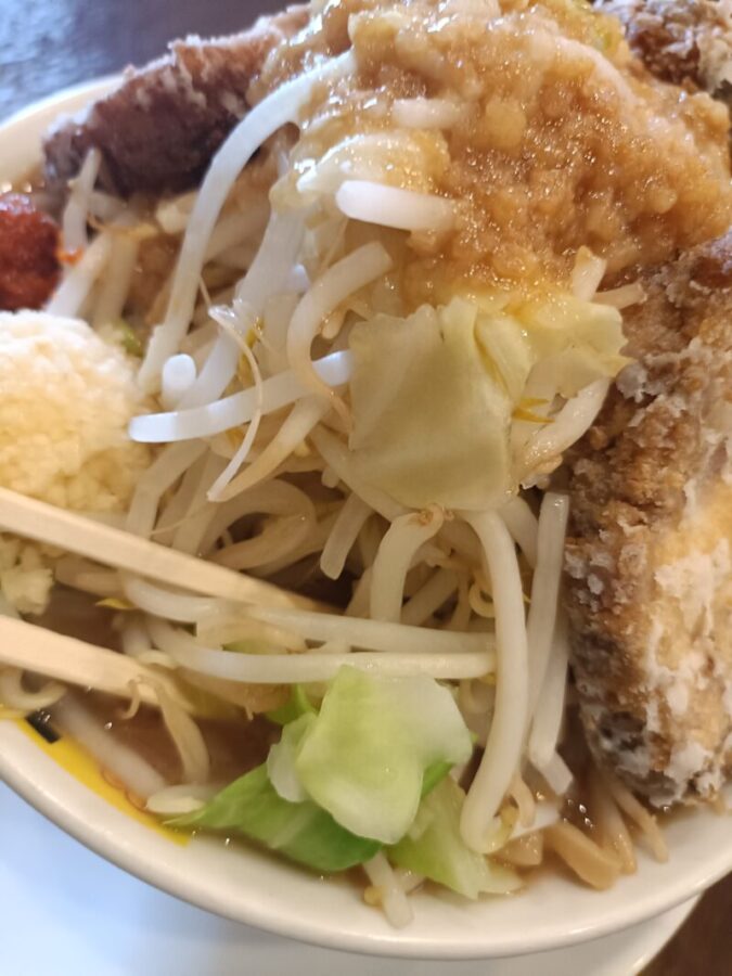 飛べ豚高松店の野菜マシラーメンの山盛りの野菜