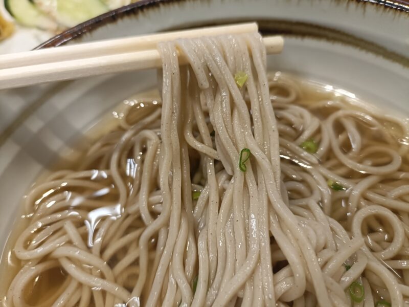 つばさ山温泉の食事処で食べる蕎麦のアップ